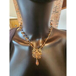 Gold/Amber Beaded Necklace
